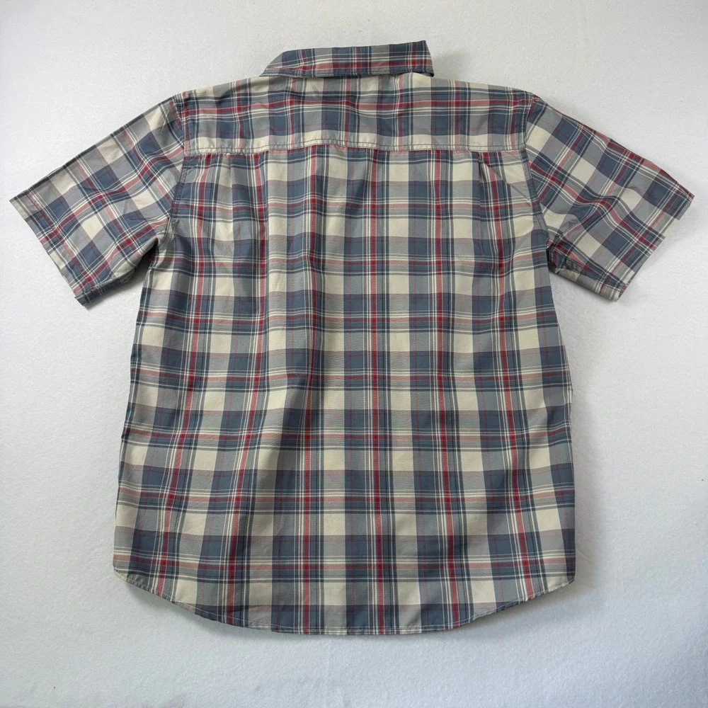 Realtree Mens Large Plaid Short Sleeve Button Down Shirt Blue Red Camo Trim
